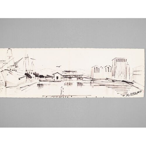 [ Carte De Voeux Manuscrite Avec Dessin Original Au Feutre Signé R. Vallet ] "R. Vallet Vous Présente Ses Voeux Les Meilleurs Pour L'année 1964