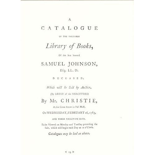 Sale Catalogues Of The Libraries Of Samuel Johnson