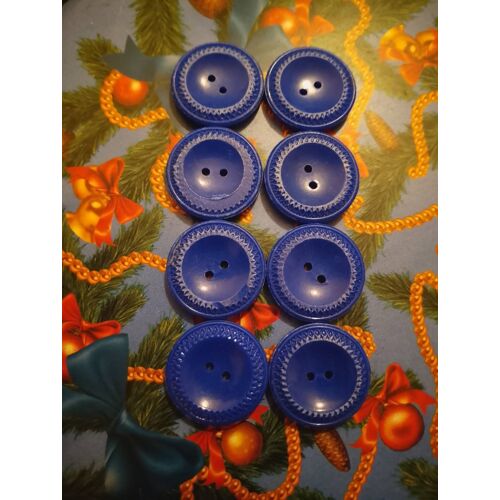Lot De 8 Boutons Bleus À 2 Trous 2,1 Cm En Plastique Victorien Début 1900.