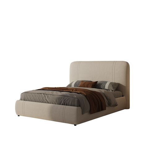 Lit avec coffre de rangement 160x200cm en velours beige MONTECITO