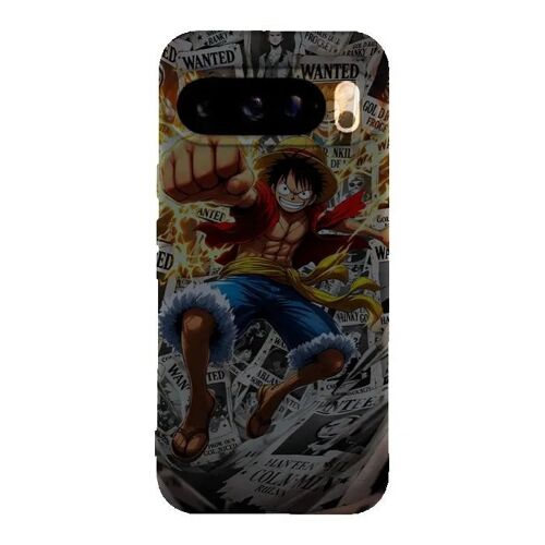 Coque Google Pixel 10 Pro Manga Luffy Wanted Poster - Silicone souple noir - Fabriquée en France