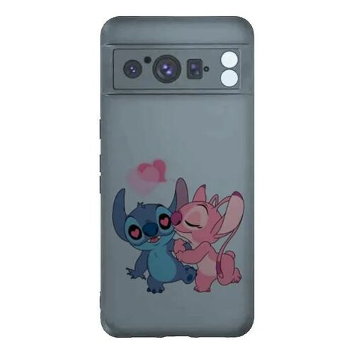 Coque Google Pixel 8 Pro Manga Stitch Angel Love Heart Pink - Silicone souple noir - Fabriquée en France
