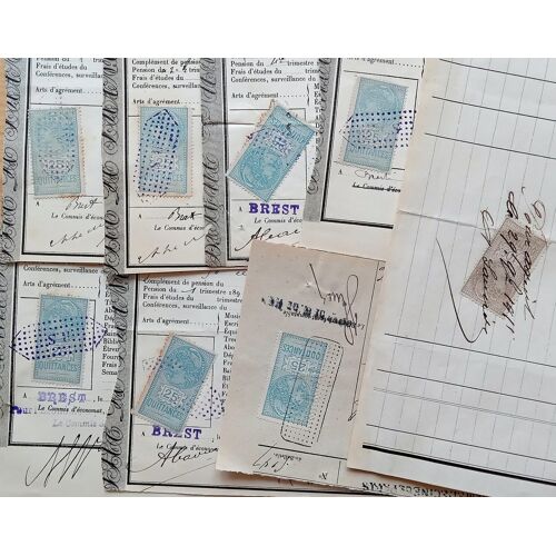 Lot 8 Reçus Lycée Brest Et Faculté Médecine Timbres Fiscaux Quittances Tasset Vertical 25c 1893 À 1911
