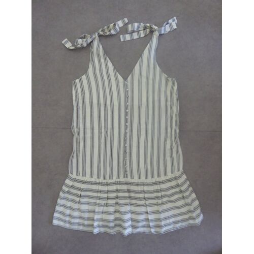 Neuve Robe Sans Manche En Lin Écrue Rayée Mango - L