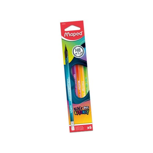 6 Crayons Graphite - Hb - Avec Embout Gomme - Scolaire - Maped Black'peps