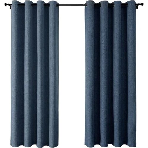 Lot De 2 Rideaux Occultants 140x200 Cm Bleu Marine, Isolation Thermique, Effet Lin, 100% Occultant, ?illets Métalliques